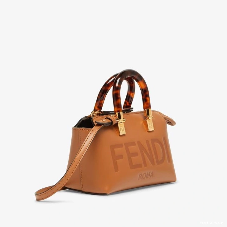Vintage HOT Boston Bag In The Way Calf By Brown ROMA Leather Mini Fendi Logo 0708
